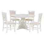 Juego de mesa de cocina de granja para 4 personas, juego de mesa de comedor redonda extensible de madera y 4 sillas tapizadas, juego de comedor retro para cocina