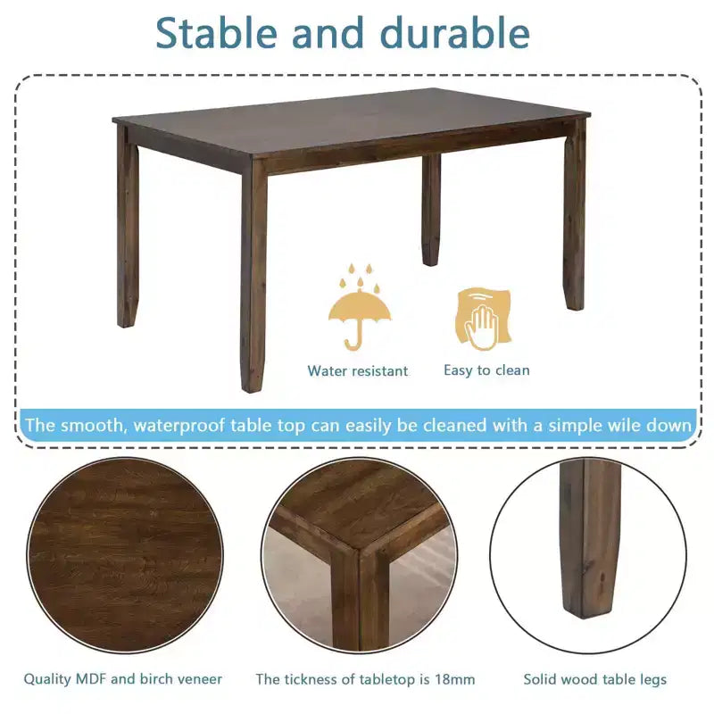 Mesa de comedor rectangular de madera MAYEERTY, mesa de cocina de nogal para espacios pequeños, solo la mesa
