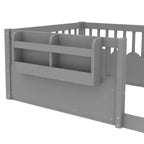 Cama Montessori de madera para niños, tamaño individual/matrimonial/king, con valla elevada y estantería, diseño de perfil bajo