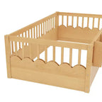Cama Montessori de madera para niños, tamaño individual/matrimonial/king, con valla elevada y estantería, diseño de perfil bajo