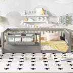 Cama Montessori de madera para niños, tamaño individual/matrimonial/king, con valla elevada y estantería, diseño de perfil bajo