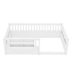 Cama Montessori de madera para niños, tamaño individual/matrimonial/king, con valla elevada y estantería, diseño de perfil bajo