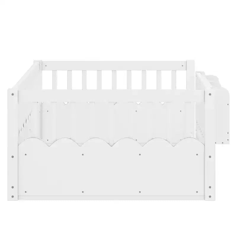 Cama Montessori de madera para niños, tamaño individual/matrimonial/king, con valla elevada y estantería, diseño de perfil bajo