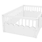 Cama Montessori de madera para niños, tamaño individual/matrimonial/king, con valla elevada y estantería, diseño de perfil bajo