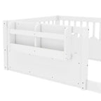 Cama Montessori de madera para niños, tamaño individual/matrimonial/king, con valla elevada y estantería, diseño de perfil bajo
