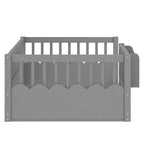 Cama Montessori de madera para niños, tamaño individual/matrimonial/king, con valla elevada y estantería, diseño de perfil bajo
