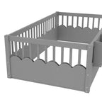 Cama Montessori de madera para niños, tamaño individual/matrimonial/king, con valla elevada y estantería, diseño de perfil bajo