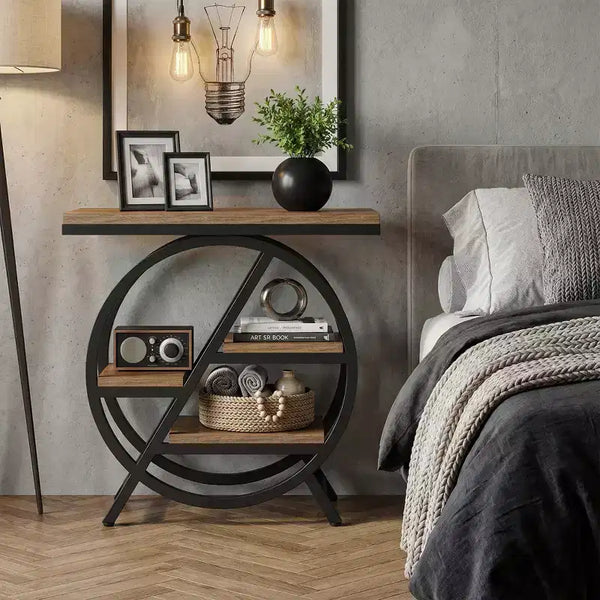 MAYEERTY 4-Tier End Table, Small Side Snack Table with Storage Shelves