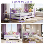 Cama Nido Individual con Cama Extraíble, Sofá Cama de Metal con Cabecero en Forma de Corazón, Estructura Resistente, Morado
