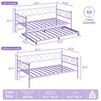 Cama Nido Individual con Cama Extraíble, Sofá Cama de Metal con Cabecero en Forma de Corazón, Estructura Resistente, Morado