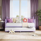 Cama Nido Individual con Cama Extraíble, Sofá Cama de Metal con Cabecero en Forma de Corazón, Estructura Resistente, Morado