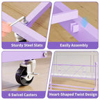 Cama Nido Individual con Cama Extraíble, Sofá Cama de Metal con Cabecero en Forma de Corazón, Estructura Resistente, Morado