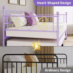 Cama Nido Individual con Cama Extraíble, Sofá Cama de Metal con Cabecero en Forma de Corazón, Estructura Resistente, Morado
