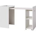White Folding Computer Desk with Storage Shelves - Space Saving Extension Table for Home Office Gaming