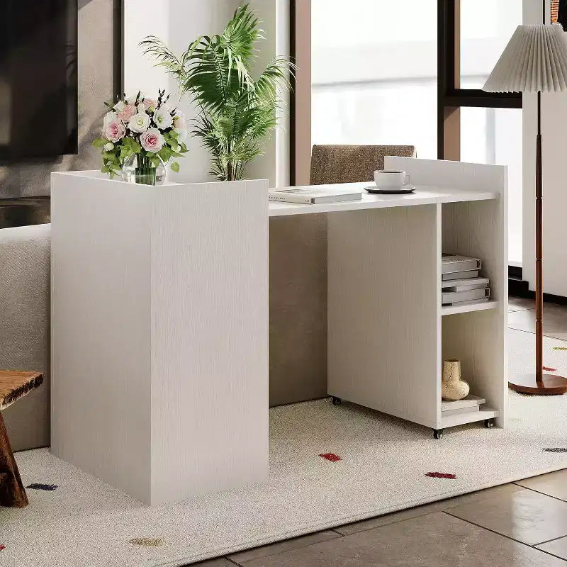 Escritorio Plegable Blanco para Computadora con Estantes de Almacenamiento - Mesa Extensible que Ahorra Espacio para Oficina en Casa y Juegos