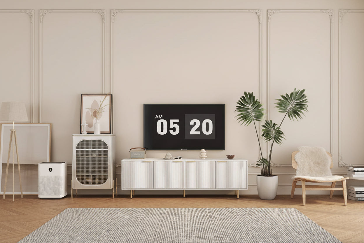 JVNOXK 68-inch Modern TV Console with Grooves, Storage Doors, and Media Shelves Suitable for 55-inch and larger TVs Ideal for Living Rooms White