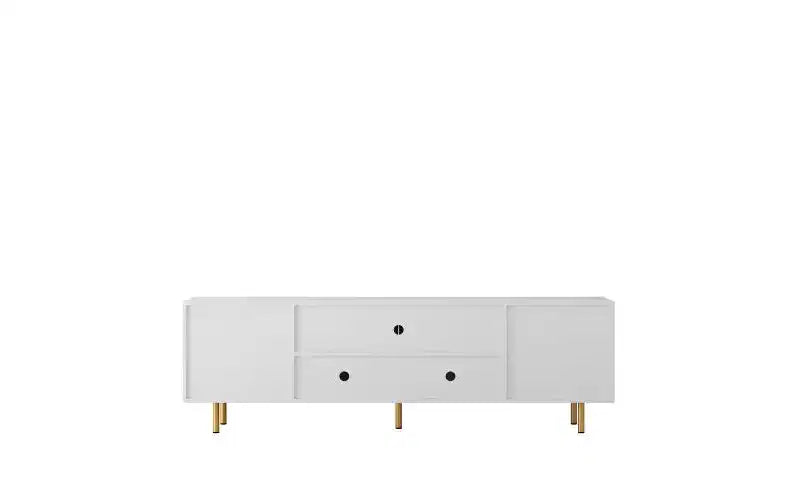 Mueble de TV Moderno de 68 Pulgadas con Ranuras, Puertas de Almacenamiento y Estantes para Medios, Adecuado para televisores de 55 pulgadas o más. Ideal para Salas de Estar. Color Blanco.