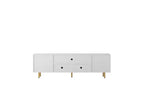 Mueble de TV Moderno de 68 Pulgadas con Ranuras, Puertas de Almacenamiento y Estantes para Medios, Adecuado para televisores de 55 pulgadas o más. Ideal para Salas de Estar. Color Blanco.