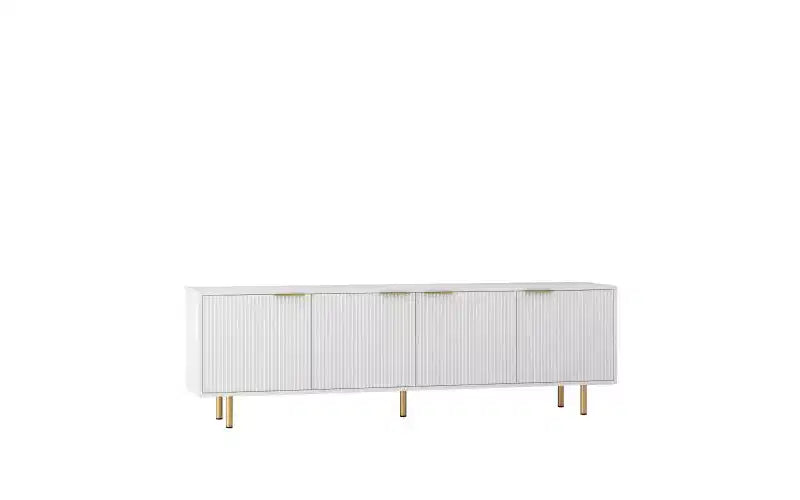 Mueble de TV Moderno de 68 Pulgadas con Ranuras, Puertas de Almacenamiento y Estantes para Medios, Adecuado para televisores de 55 pulgadas o más. Ideal para Salas de Estar. Color Blanco.