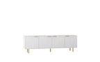 Mueble de TV Moderno de 68 Pulgadas con Ranuras, Puertas de Almacenamiento y Estantes para Medios, Adecuado para televisores de 55 pulgadas o más. Ideal para Salas de Estar. Color Blanco.