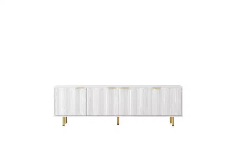 Mueble de TV Moderno de 68 Pulgadas con Ranuras, Puertas de Almacenamiento y Estantes para Medios, Adecuado para televisores de 55 pulgadas o más. Ideal para Salas de Estar. Color Blanco.