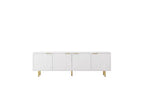 Mueble de TV Moderno de 68 Pulgadas con Ranuras, Puertas de Almacenamiento y Estantes para Medios, Adecuado para televisores de 55 pulgadas o más. Ideal para Salas de Estar. Color Blanco.