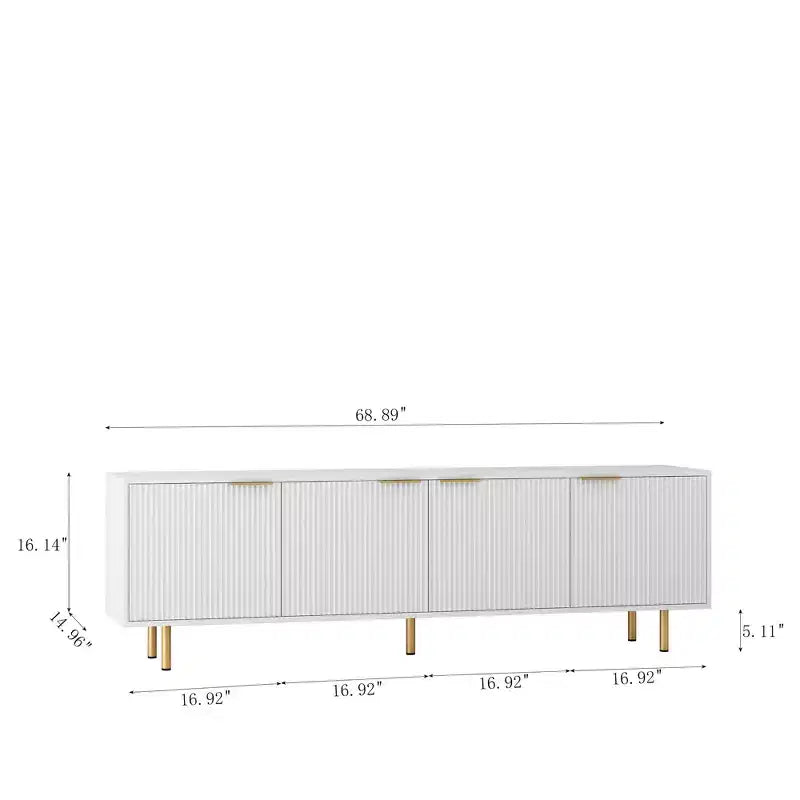 Mueble de TV Moderno de 68 Pulgadas con Ranuras, Puertas de Almacenamiento y Estantes para Medios, Adecuado para televisores de 55 pulgadas o más. Ideal para Salas de Estar. Color Blanco.
