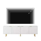 Mueble de TV Moderno de 68 Pulgadas con Ranuras, Puertas de Almacenamiento y Estantes para Medios, Adecuado para televisores de 55 pulgadas o más. Ideal para Salas de Estar. Color Blanco.