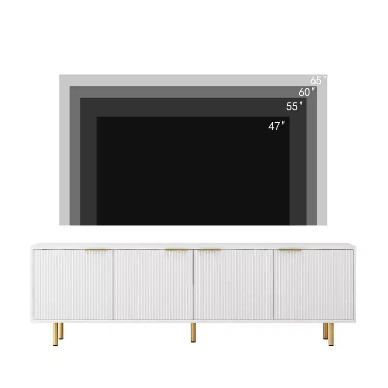 Mueble de TV Moderno de 68 Pulgadas con Ranuras, Puertas de Almacenamiento y Estantes para Medios, Adecuado para televisores de 55 pulgadas o más. Ideal para Salas de Estar. Color Blanco.