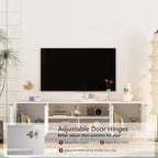 Mueble de TV Moderno de 68 Pulgadas con Ranuras, Puertas de Almacenamiento y Estantes para Medios, Adecuado para televisores de 55 pulgadas o más. Ideal para Salas de Estar. Color Blanco.