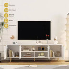 Mueble de TV Moderno de 68 Pulgadas con Ranuras, Puertas de Almacenamiento y Estantes para Medios, Adecuado para televisores de 55 pulgadas o más. Ideal para Salas de Estar. Color Blanco.