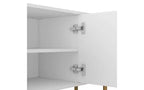 Mueble de TV Moderno de 68 Pulgadas con Ranuras, Puertas de Almacenamiento y Estantes para Medios, Adecuado para televisores de 55 pulgadas o más. Ideal para Salas de Estar. Color Blanco.