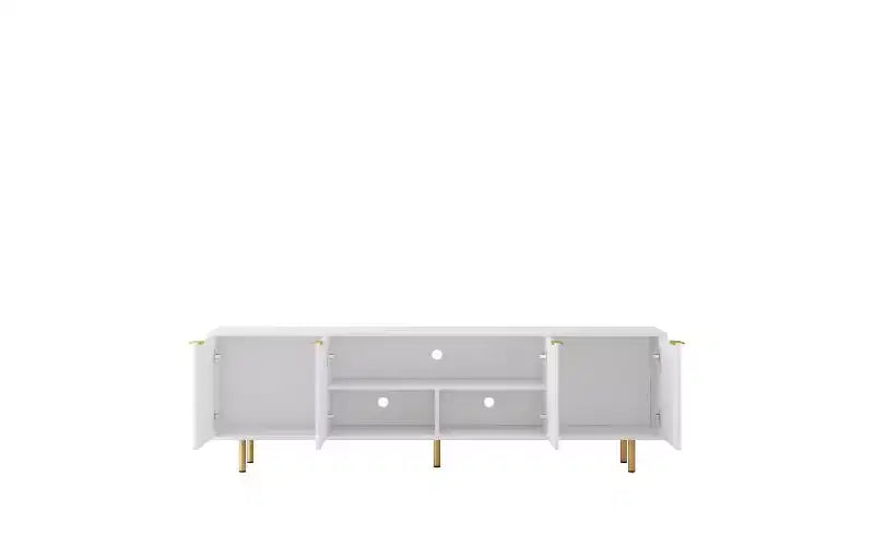 Mueble de TV Moderno de 68 Pulgadas con Ranuras, Puertas de Almacenamiento y Estantes para Medios, Adecuado para televisores de 55 pulgadas o más. Ideal para Salas de Estar. Color Blanco.