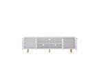 Mueble de TV Moderno de 68 Pulgadas con Ranuras, Puertas de Almacenamiento y Estantes para Medios, Adecuado para televisores de 55 pulgadas o más. Ideal para Salas de Estar. Color Blanco.