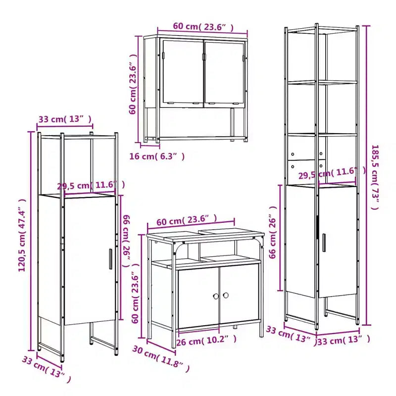 Juego de muebles de baño con estante de 4 piezas de madera de ingeniería, almacenamiento moderno