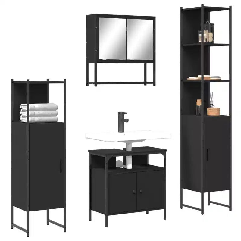 Juego de muebles de baño con estante de 4 piezas de madera de ingeniería, almacenamiento moderno
