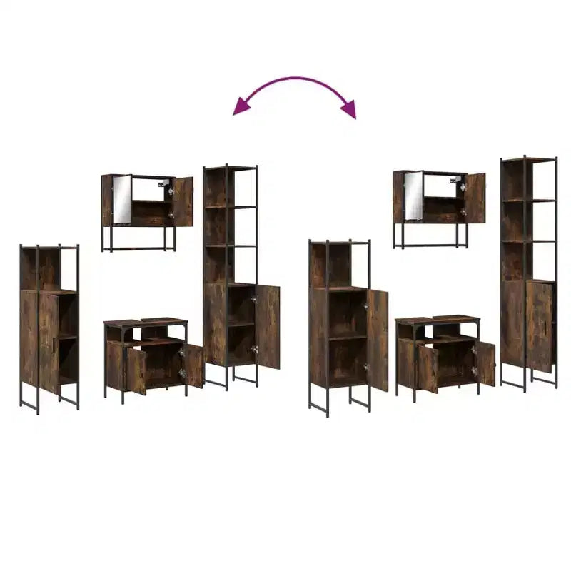 Juego de muebles de baño con estante de 4 piezas de madera de ingeniería, almacenamiento moderno