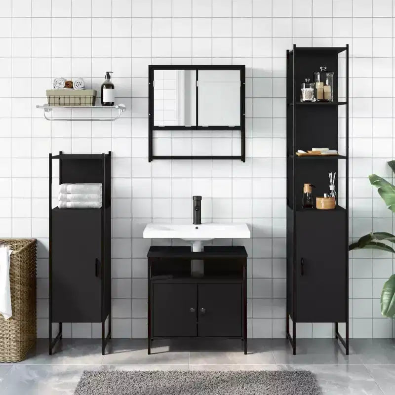 Juego de muebles de baño con estante de 4 piezas de madera de ingeniería, almacenamiento moderno