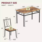 Juego de mesa de cocina de 5 piezas, mesa con 4 sillas con respaldo para comedor, vintage