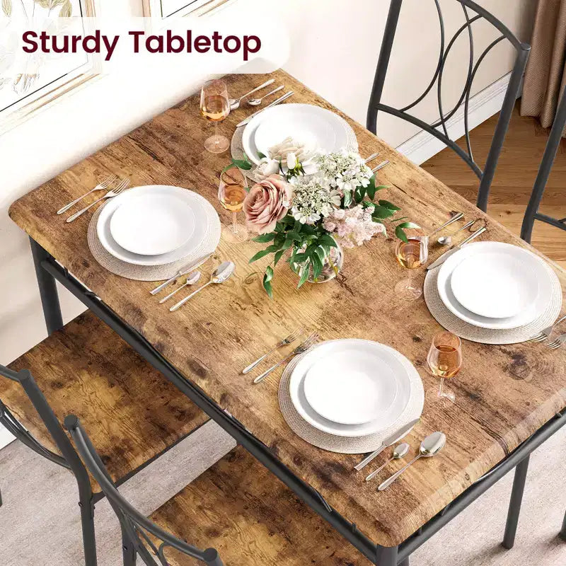 Juego de mesa de cocina de 5 piezas, mesa con 4 sillas con respaldo para comedor, vintage