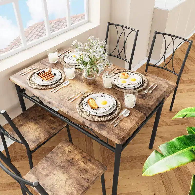 Juego de mesa de cocina de 5 piezas, mesa con 4 sillas con respaldo para comedor, vintage