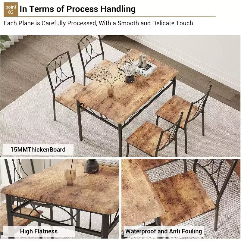 Juego de mesa de cocina de 5 piezas, mesa con 4 sillas con respaldo para comedor, vintage