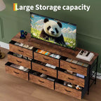 Mueble de TV de 63 pulgadas con 9 cajones de almacenamiento, consola de TV con superficie de madera y gabinete auxiliar para televisores de hasta 75 pulgadas
