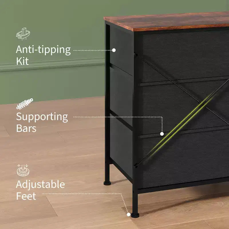 Mueble de TV de 63 pulgadas con 9 cajones de almacenamiento, consola de TV con superficie de madera y gabinete auxiliar para televisores de hasta 75 pulgadas