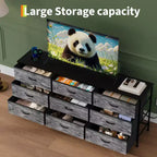 Mueble de TV de 63 pulgadas con 9 cajones de almacenamiento, consola de TV con superficie de madera y gabinete auxiliar para televisores de hasta 75 pulgadas