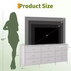 Mueble de TV de 63 pulgadas con 9 cajones de almacenamiento, consola de TV con superficie de madera y gabinete auxiliar para televisores de hasta 75 pulgadas