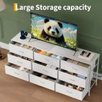 Mueble de TV de 63 pulgadas con 9 cajones de almacenamiento, consola de TV con superficie de madera y gabinete auxiliar para televisores de hasta 75 pulgadas