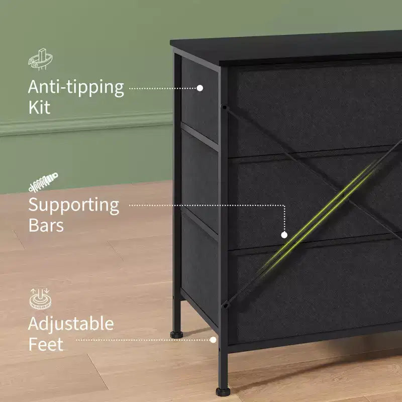 Mueble de TV de 63 pulgadas con 9 cajones de almacenamiento, consola de TV con superficie de madera y gabinete auxiliar para televisores de hasta 75 pulgadas