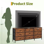 Mueble de TV de 63 pulgadas con 9 cajones de almacenamiento, consola de TV con superficie de madera y gabinete auxiliar para televisores de hasta 75 pulgadas