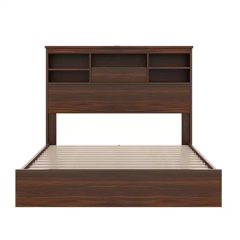 Juegos de dormitorio de 4 piezas, base de cama Queen con cabecera de almacenamiento, 2 mesitas de noche y 1 tocador